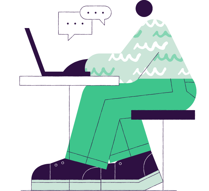 Drawing of a person sitting in front of a laptop